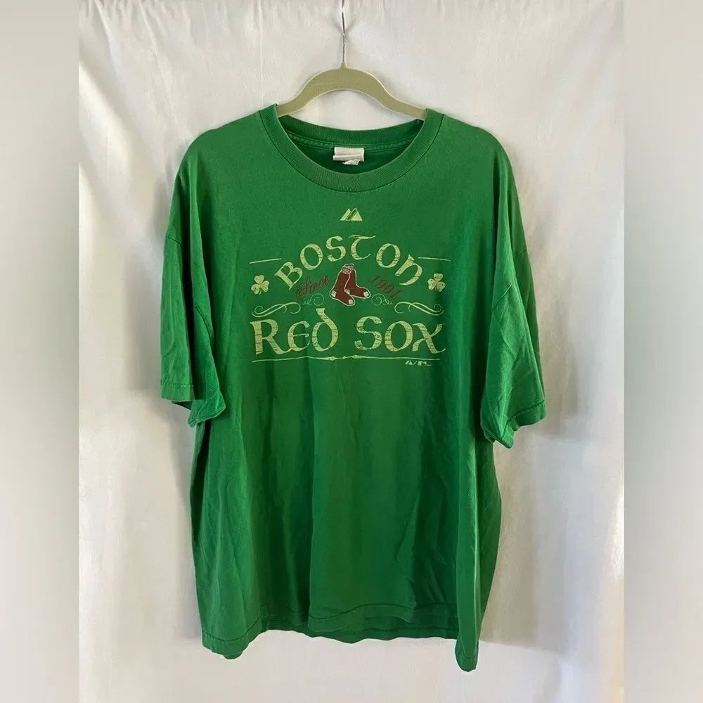 Majestic Green Boston Red Sox Lucky Irish Print Graphic T Shirt 2009 Men's 2XL